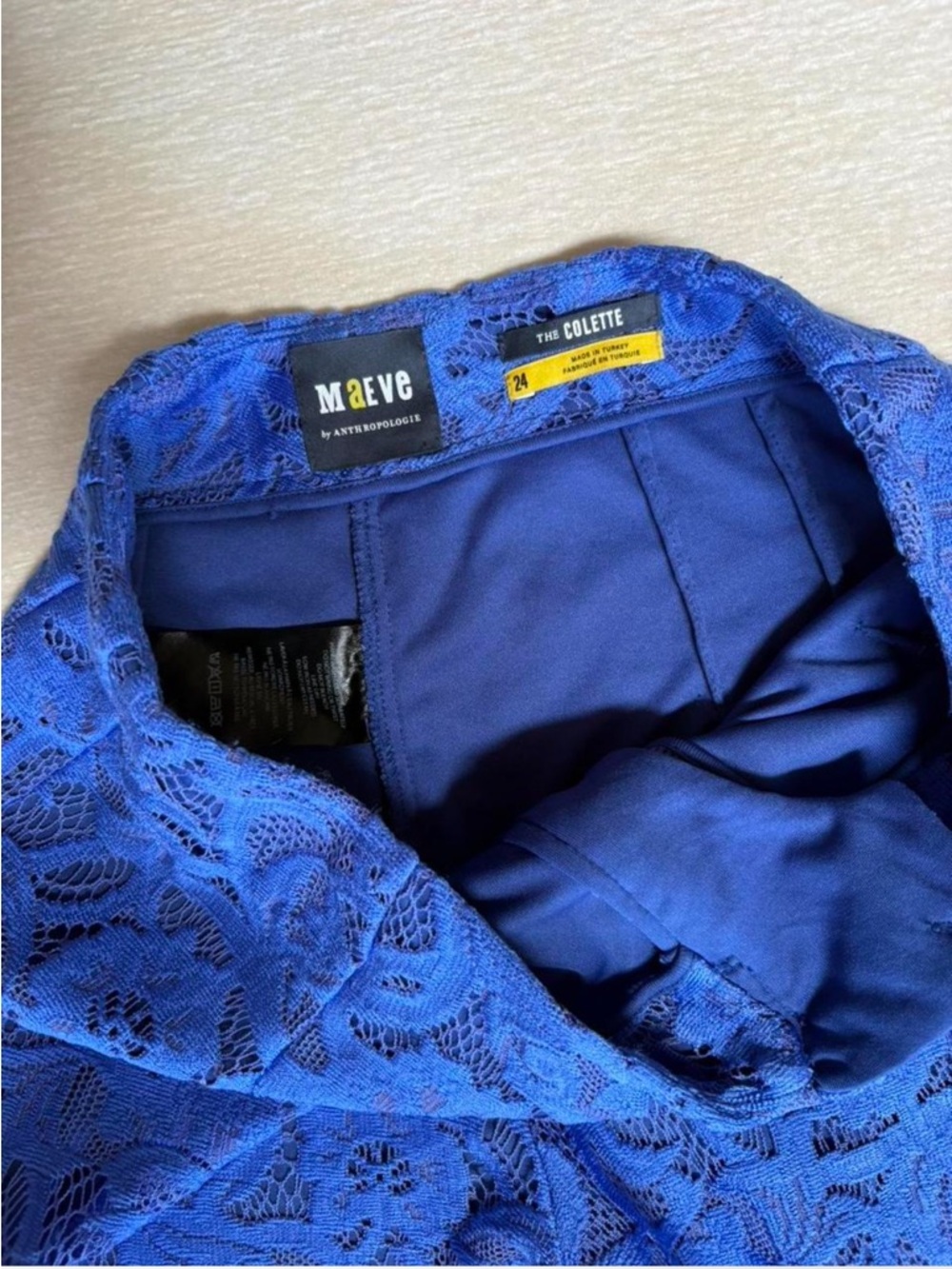 Anthropologie Maeve Royal Blue Lace pant capris - Picture 2 of 9